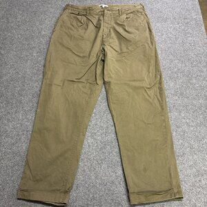 Alex Mill Men 36x31 Standard Pleated Pant in Chino Olive Grey Relaxed Fit Cuffed